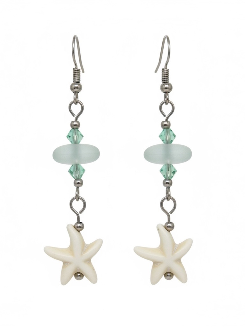 Seaside Starfish Earrings with Sea Glass and Precosia Crystal Bead Accents